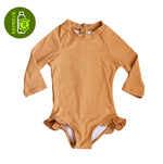 Ribbed Ruffle Rashie Suit - Golden Brown